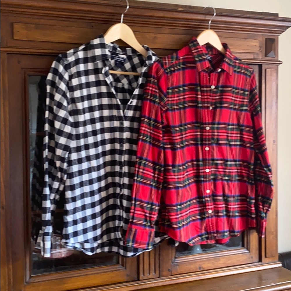 Two Lands End plaid Flannel Flannel Shirts